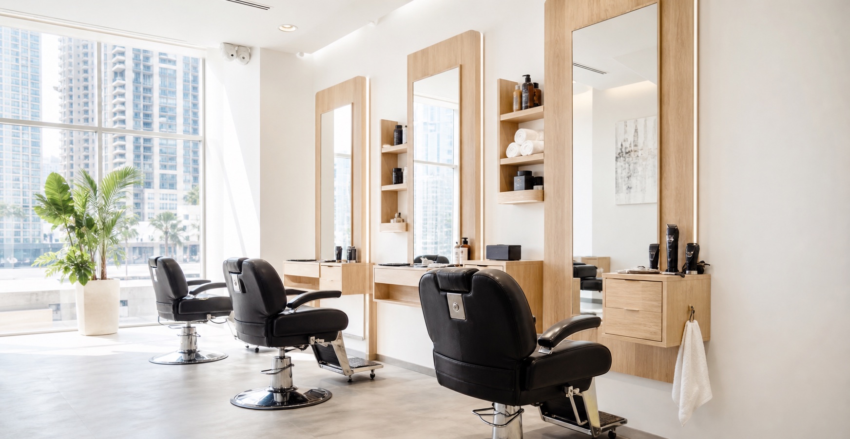 Bright affordable barbershop interior in Dubai